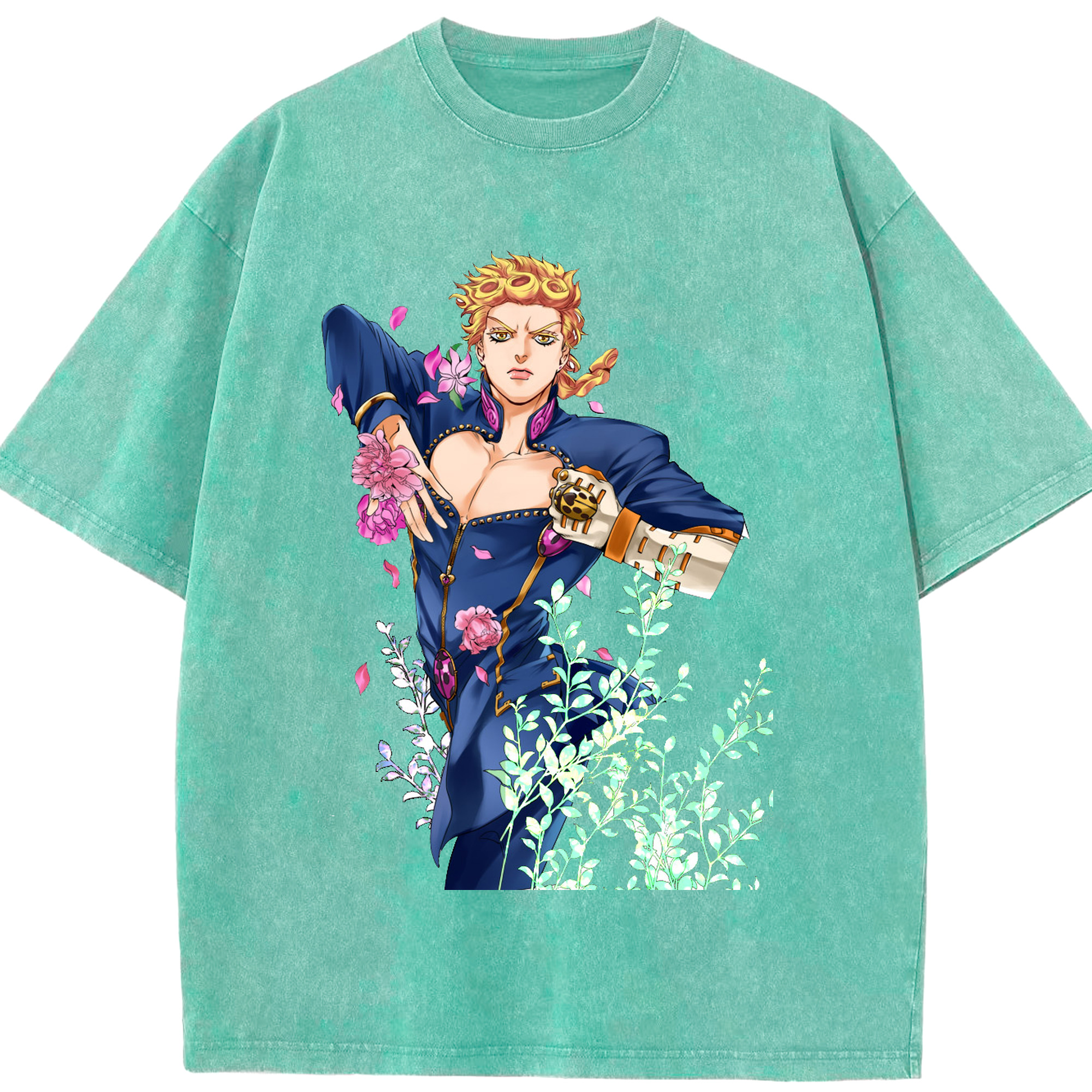 （画像用） ジョジョの奇妙な冒険 ジョルノ?ジョバァーナ JoJo's Bizarre Adventure Giorno Giovanna 綿100% ヴィンテージ風 半袖Tシャツ（フロントプリント）
